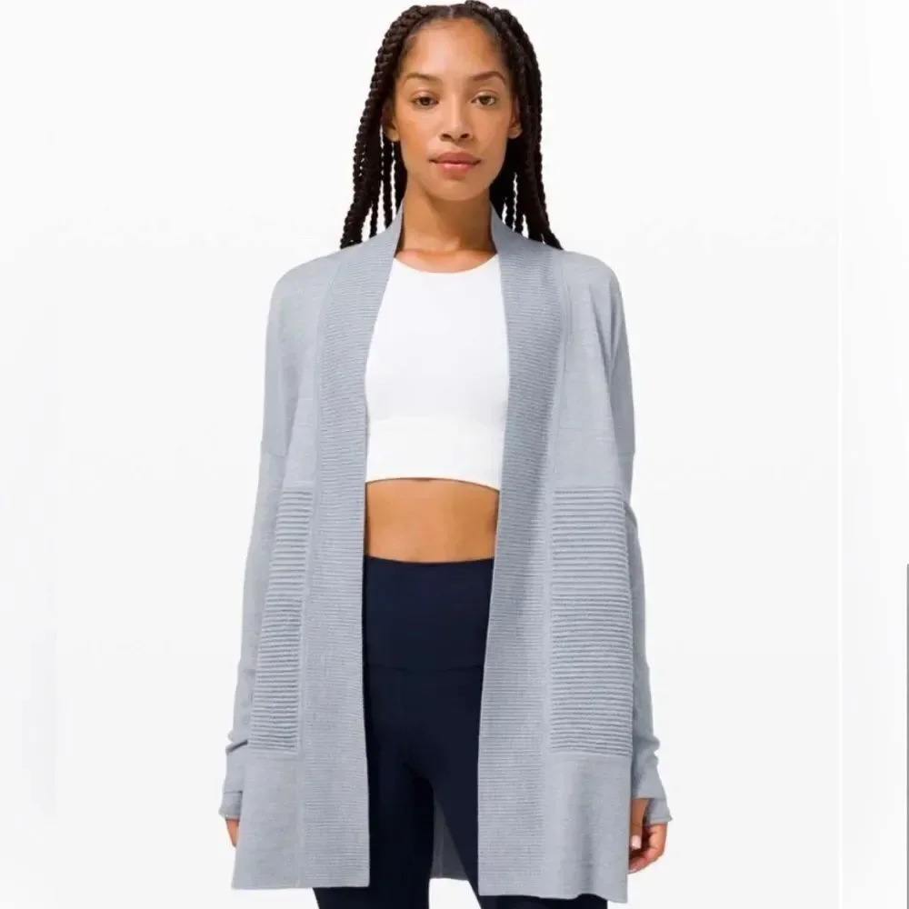 Lululemon Sit In Lotus Merino Wool Cardigan Sweater Heather Starlight Blue
